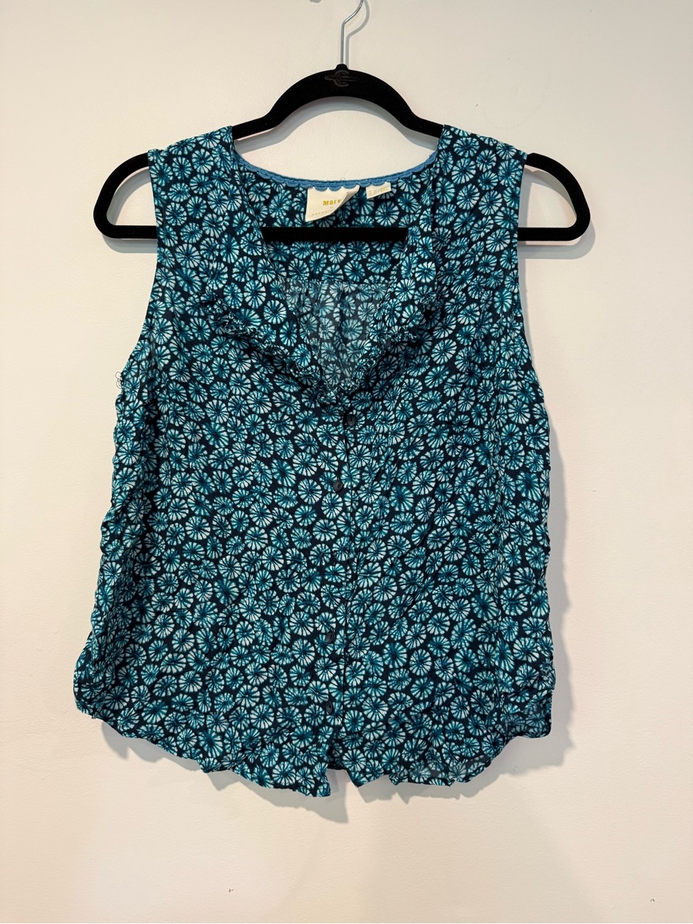 Anthropologie Maeve Blue Floral Tank Top Button Front Sleeveless Viscose Size 12